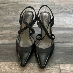 Black heels with lace crosses size 7